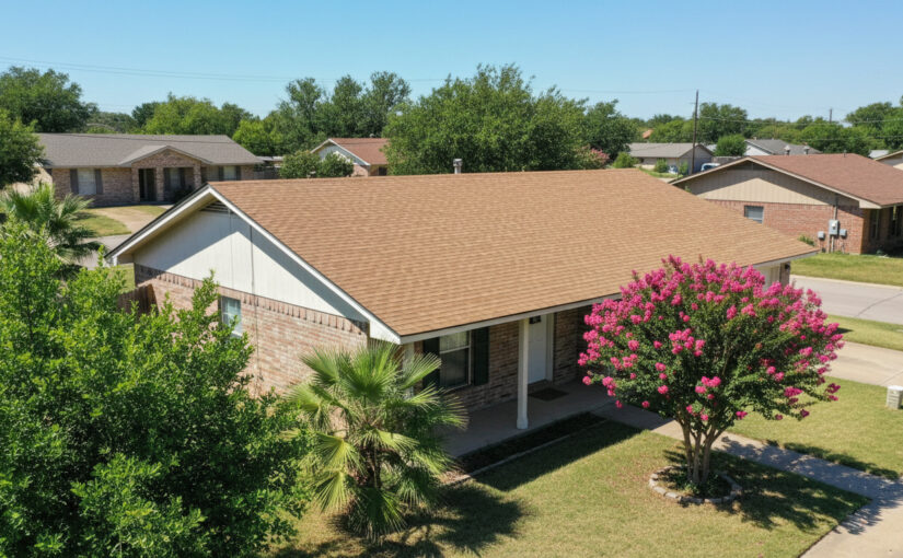 Brick home in San Antonio featuring consistent roof shingle color that maintains strong curb appeal
