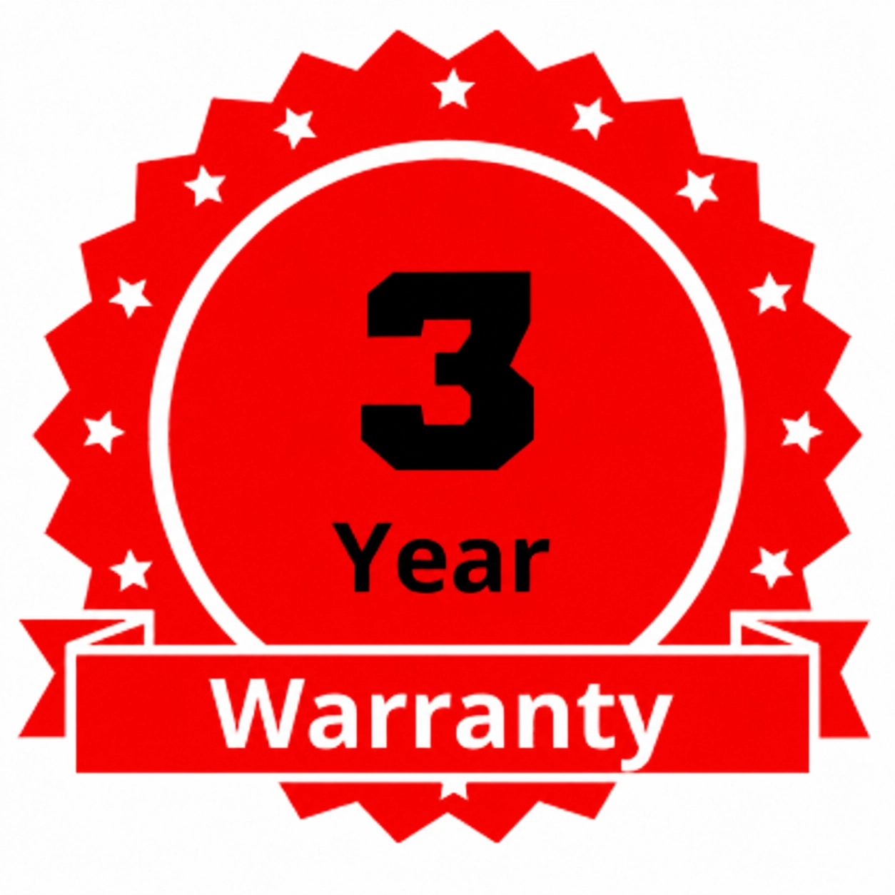 Red badge seal with white stars and "3 Year Warranty" text, representing a roofing and gutter contractor guarantee in San Antonio, Texas